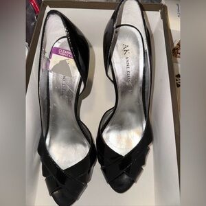 {ANNE KLEIN I 7 1/2 Pumps/Heels/Open-toe Black  Patent Leather Dressy Work
